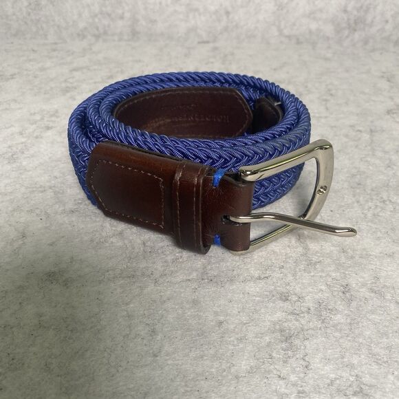 Holderness & Bourne Mens 38 Braided Blue Stretch Fischer Belt Gold Brass Leather - Picture 1 of 9